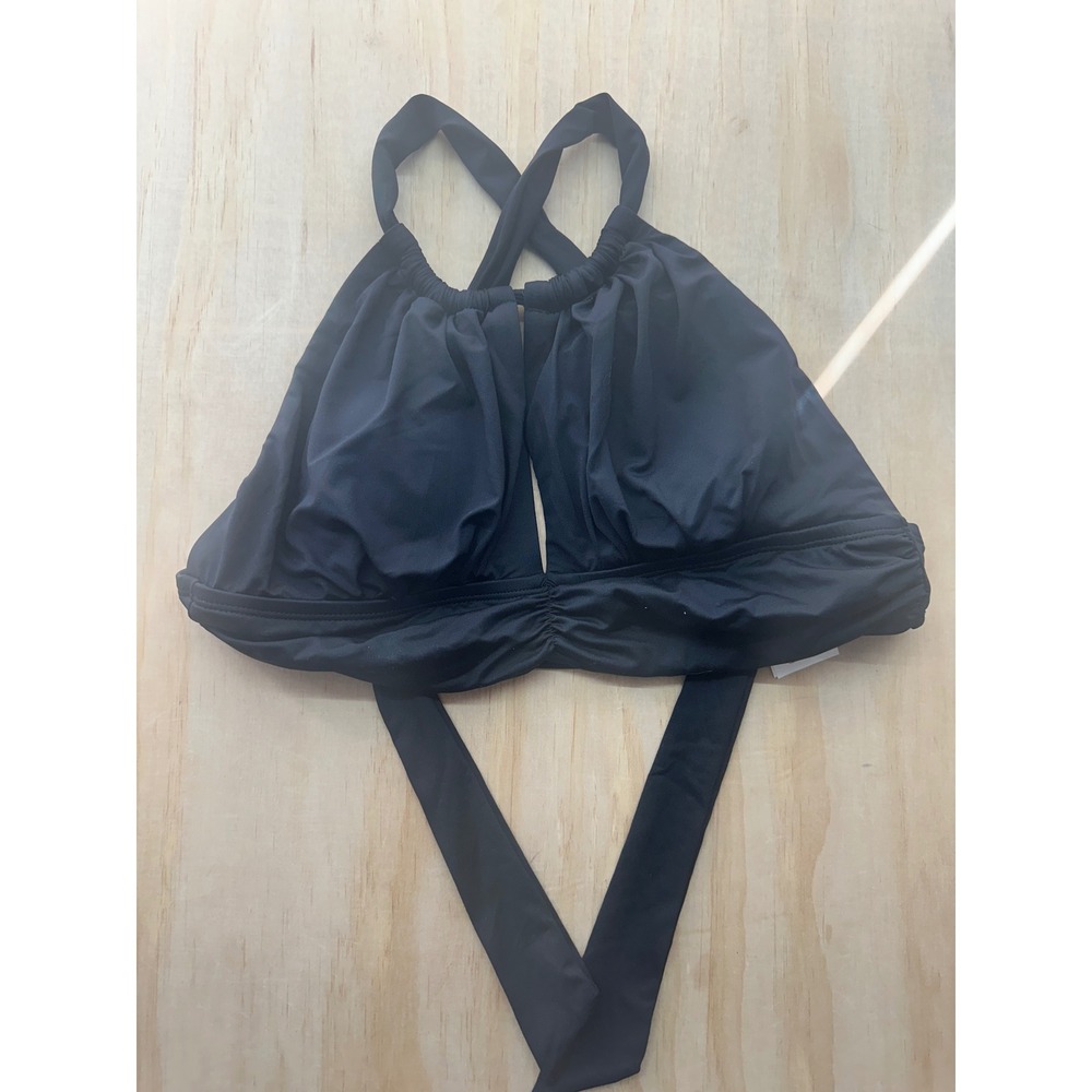 La Blanca Womens Black Halter Bikini Top Keyhole High Neck Swim Top Size 4